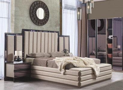 Stylish bedroom set bed and 2x nightstands new luxury wooden furniture